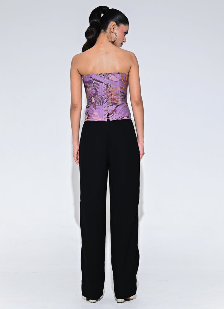 Purple Printed Organza Corset Top