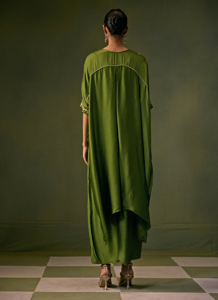 Green Satin Drape Skirt Set