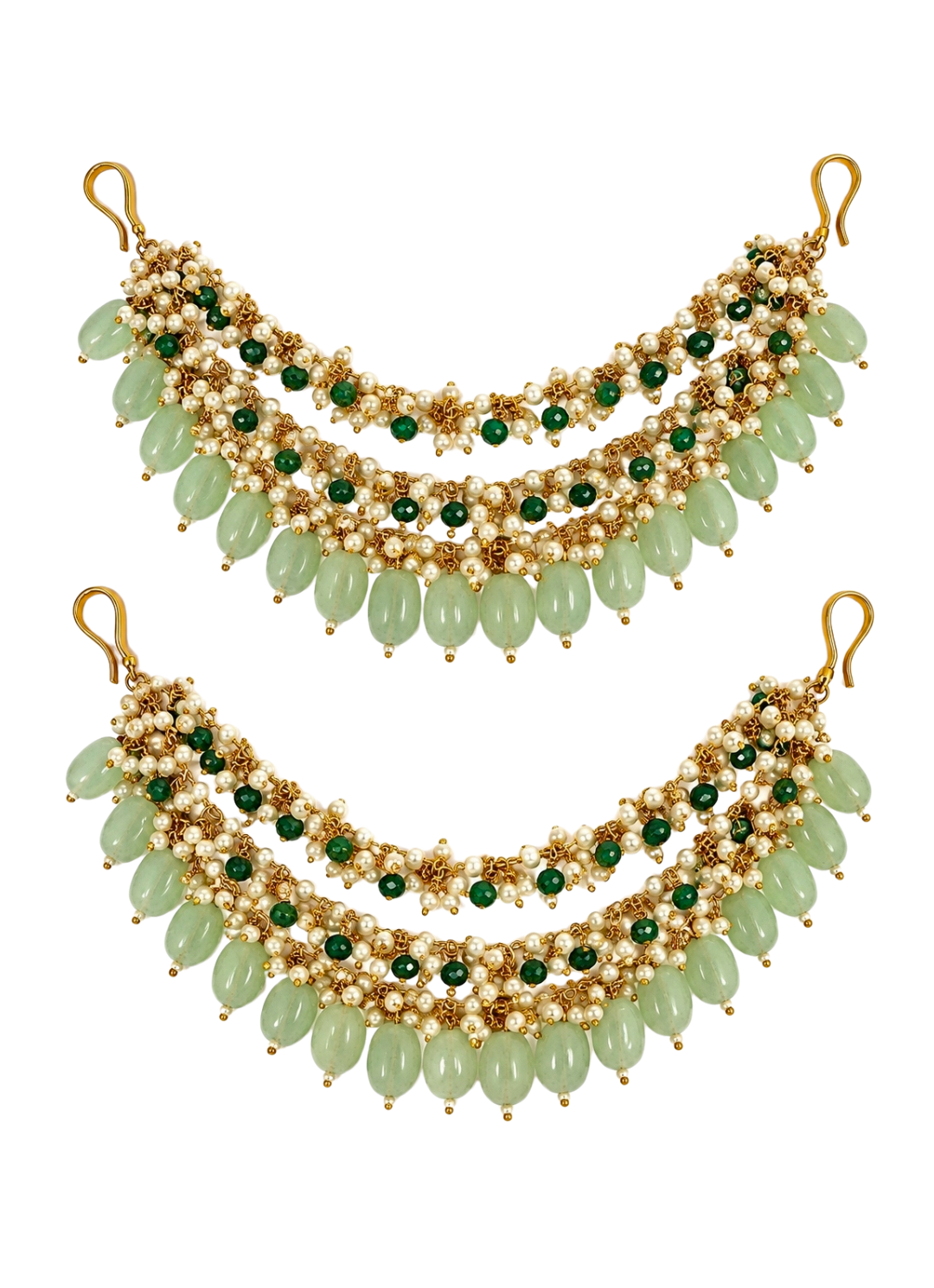 Gold Plated Sage Green Pearl Layered Ear Chain