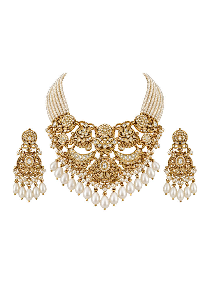 Pearl Kundan Layered Necklace Set
