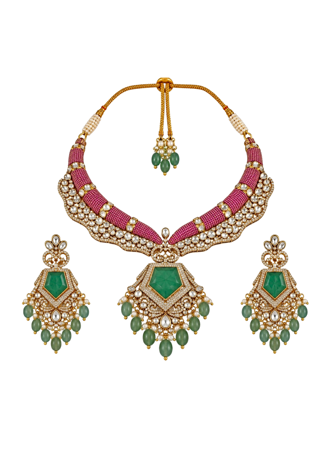 Multicolor Pearl Statement Necklace Set