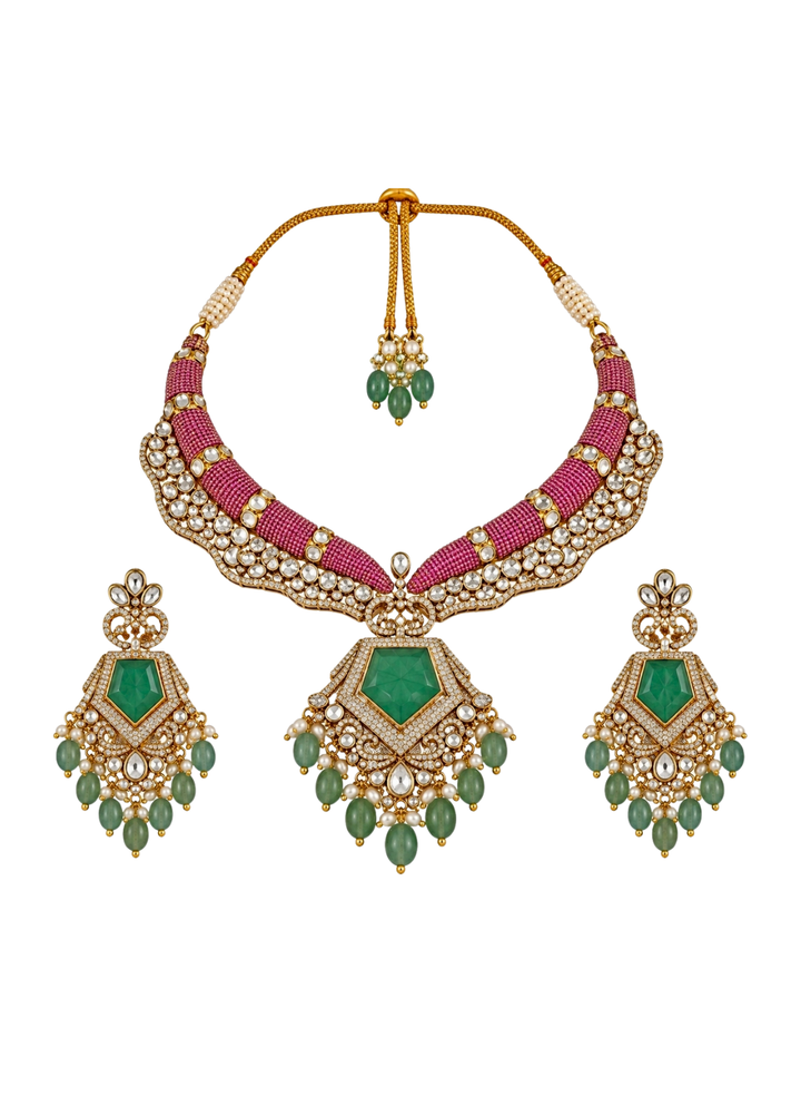 Multicolor Pearl Statement Necklace Set