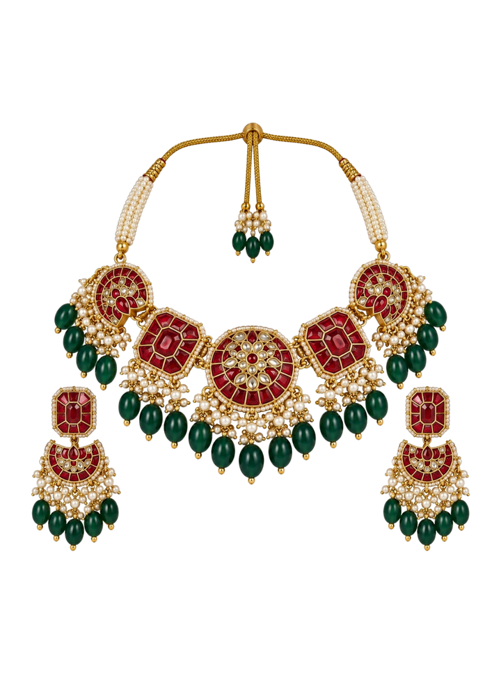 Multicolour Kundan Beaded Necklace Set