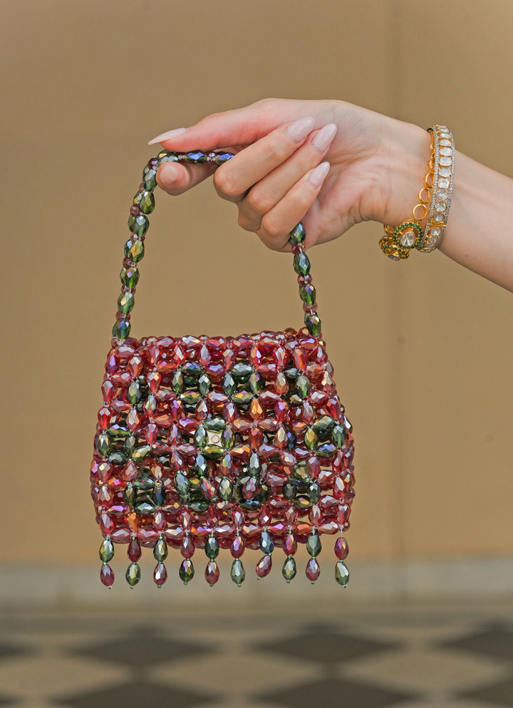 Red And Multicolor Crystal Tassel Potli