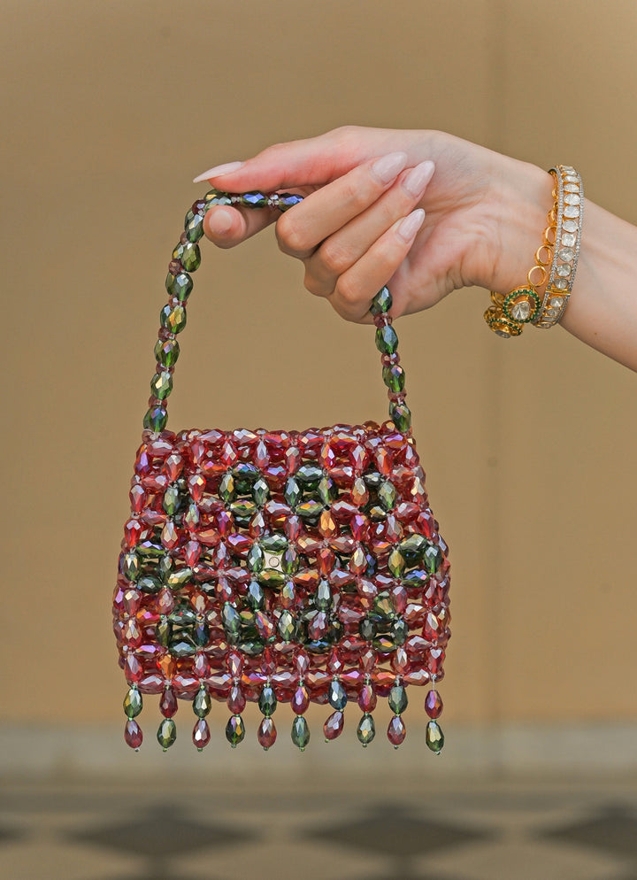 Red And Multicolor Crystal Tassel Potli