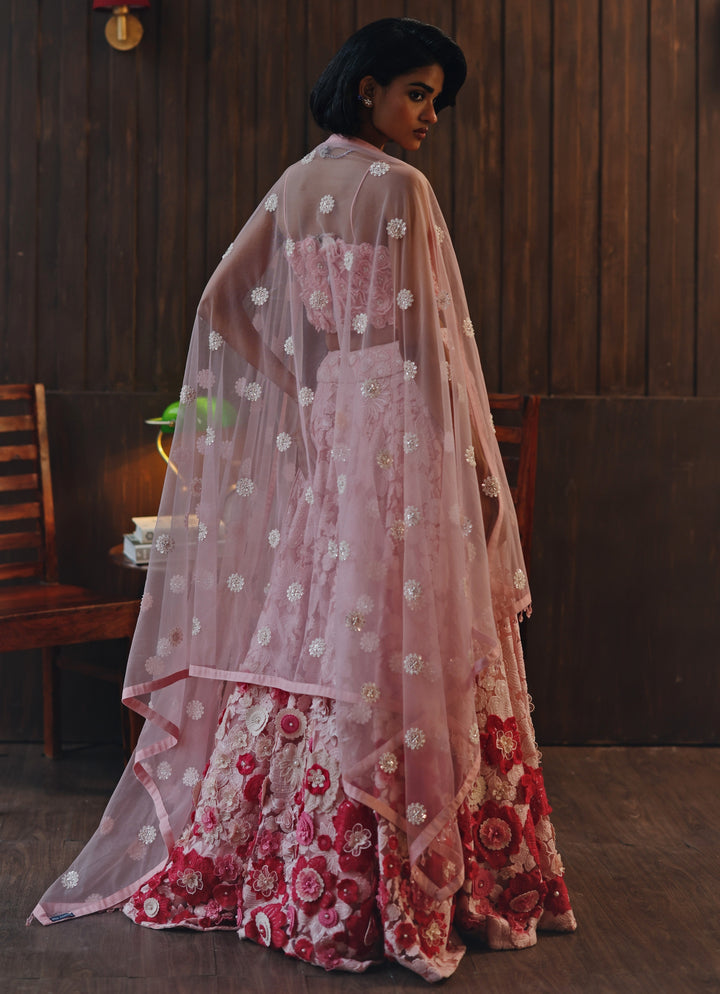 Pastel Pink Soft Net Floral Lehenga