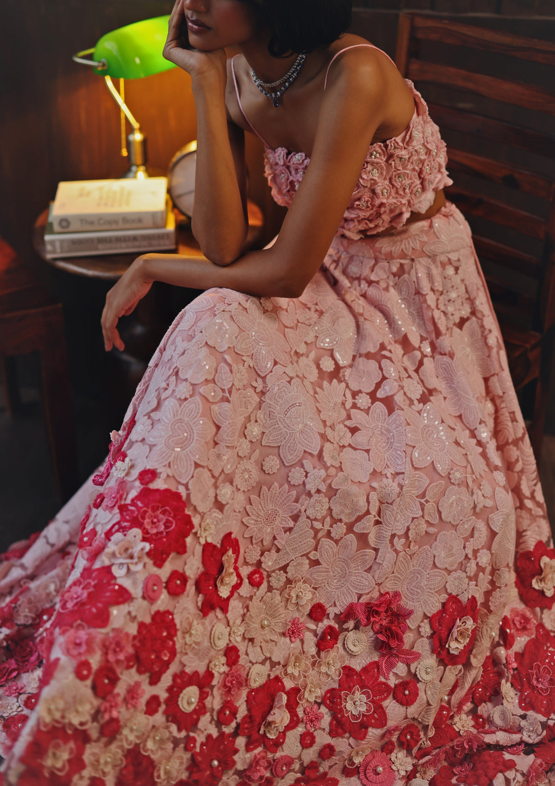 Pastel Pink Soft Net Floral Lehenga