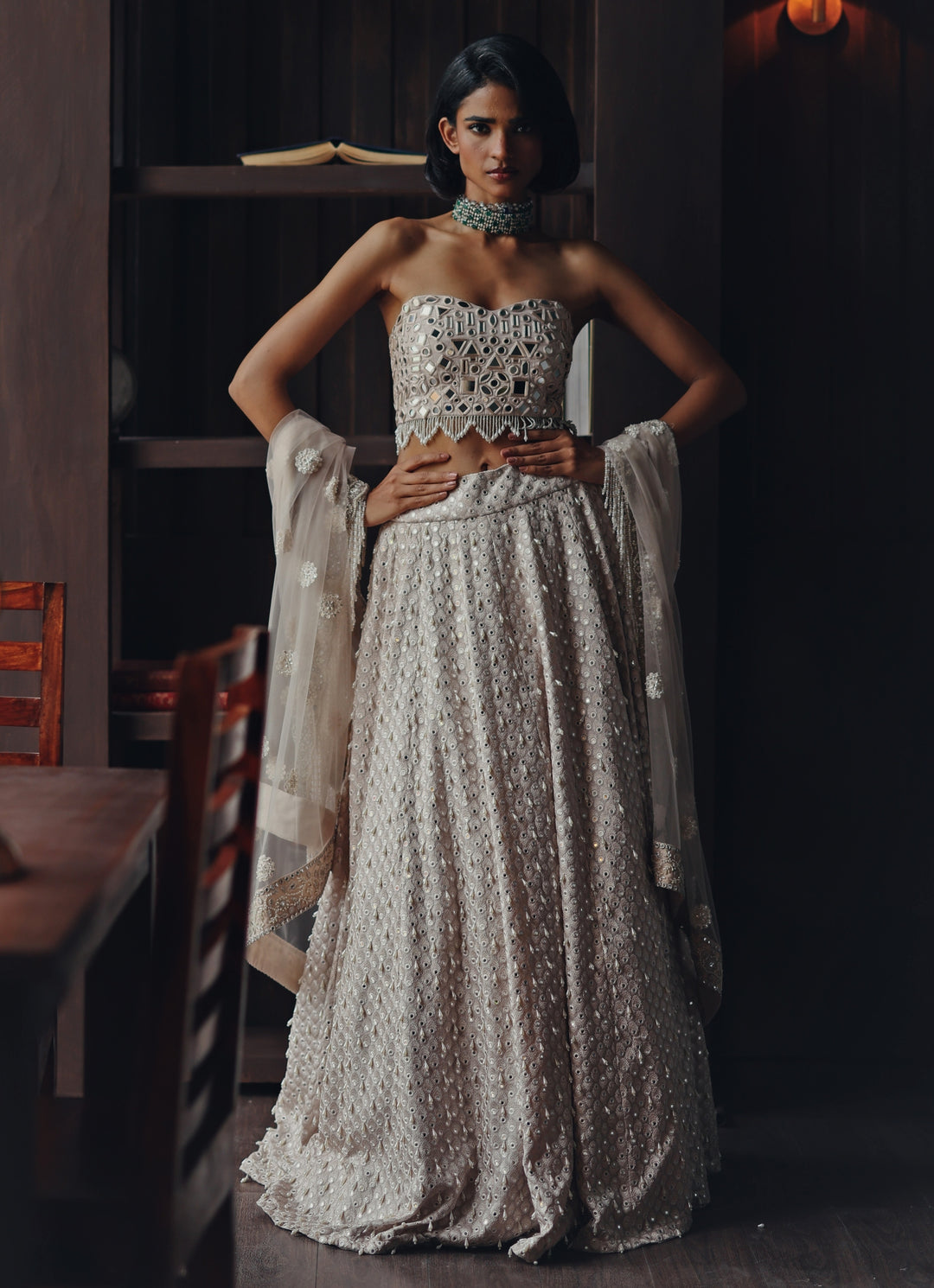 Ivory Lehenga With Corset Blouse
