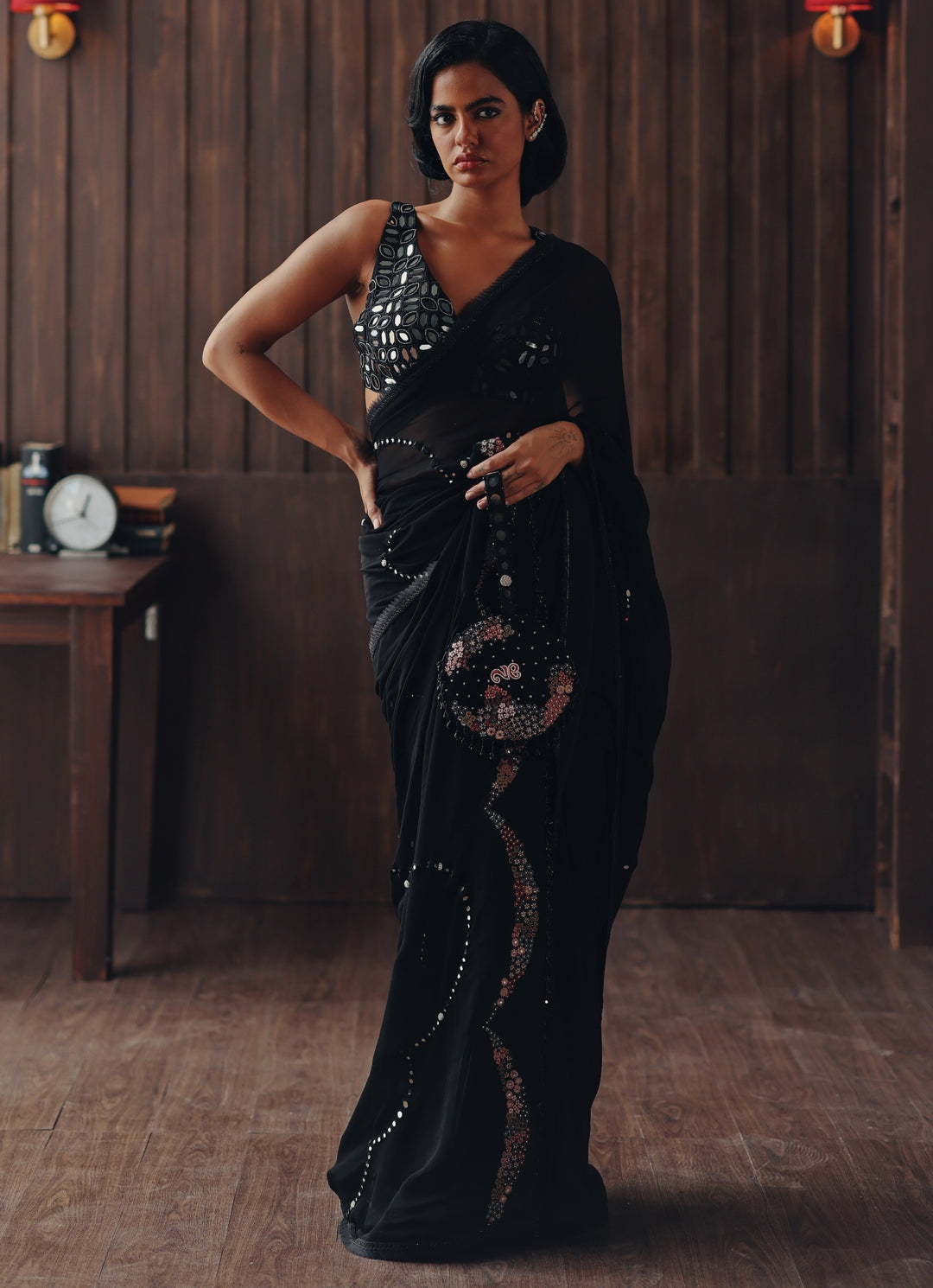 Black Embroidered Georgette Saree