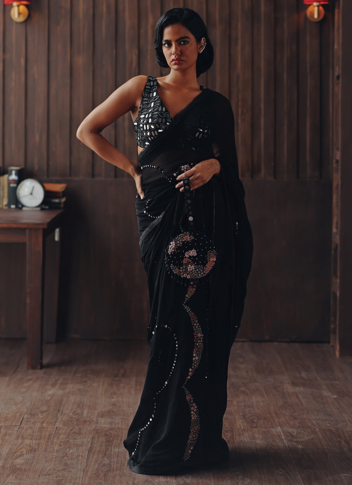 Black Embroidered Georgette Saree