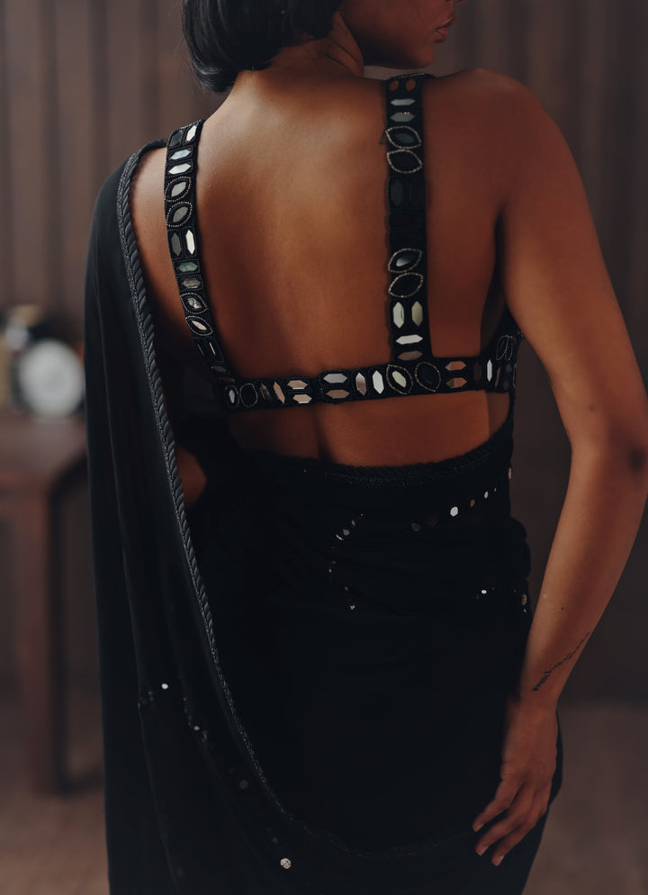 Black Embroidered Georgette Saree