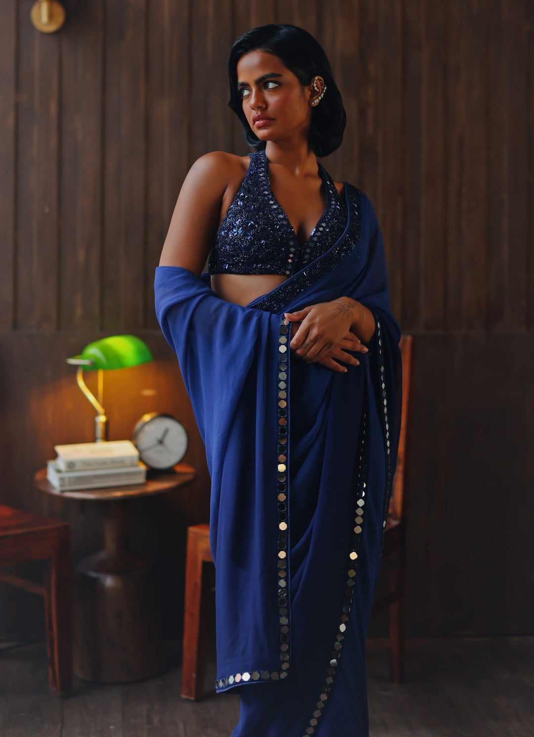 Blue Embroidered Georgette Ombre Saree