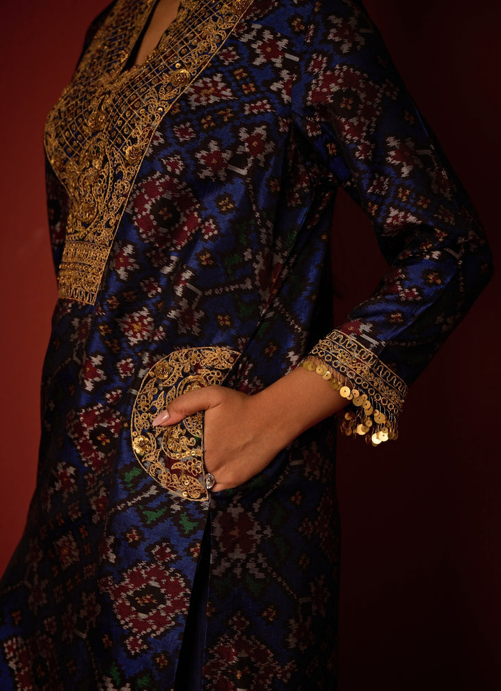 Indigo Blue Patola Silk Kurta Salwar Set