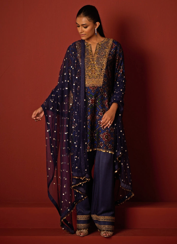 Indigo Blue Patola Silk Kurta Salwar Set