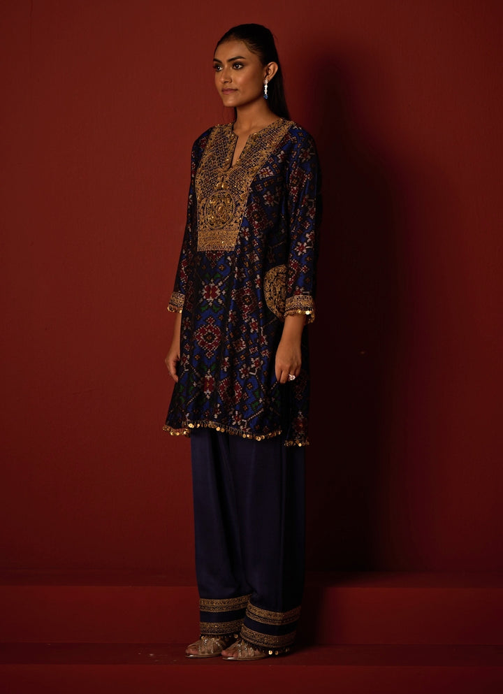 Indigo Blue Patola Silk Kurta Salwar Set