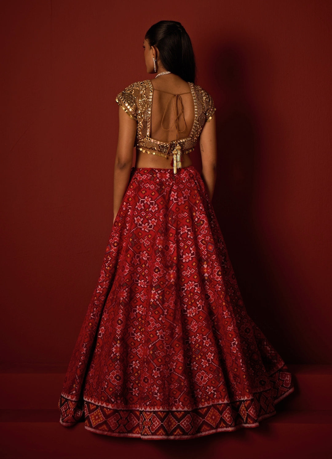 Red And Gold Patola Silk Lehenga Set