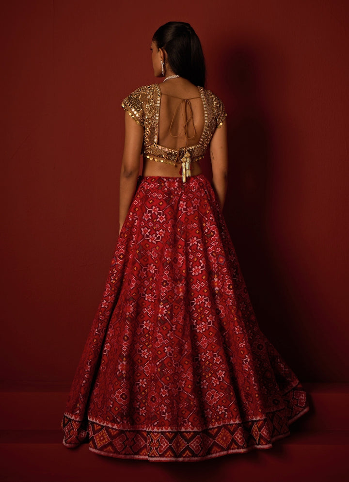 Red And Gold Patola Silk Lehenga Set