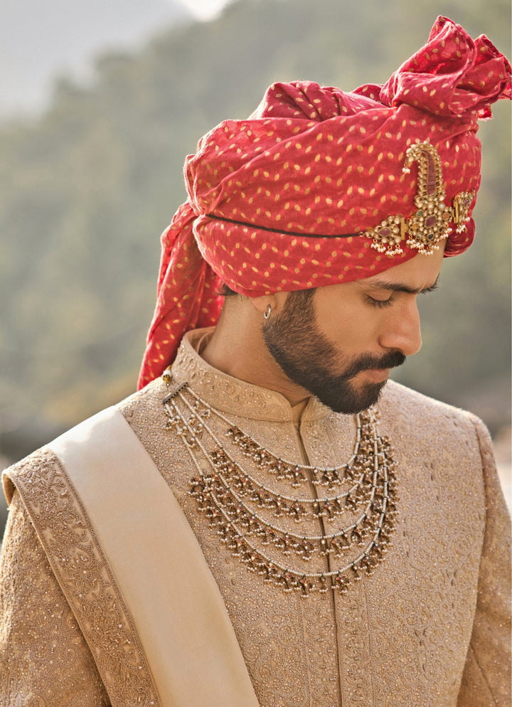 Muted Brown Raw Silk Sherwani Set