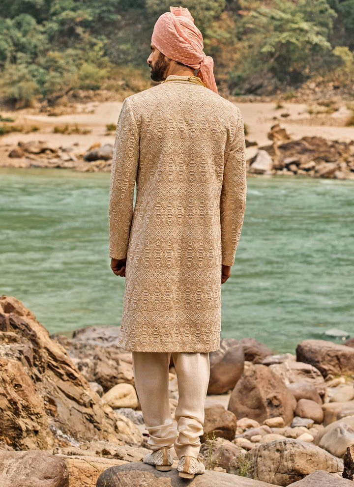 Champagne Gold Raw Silk Sherwani Set