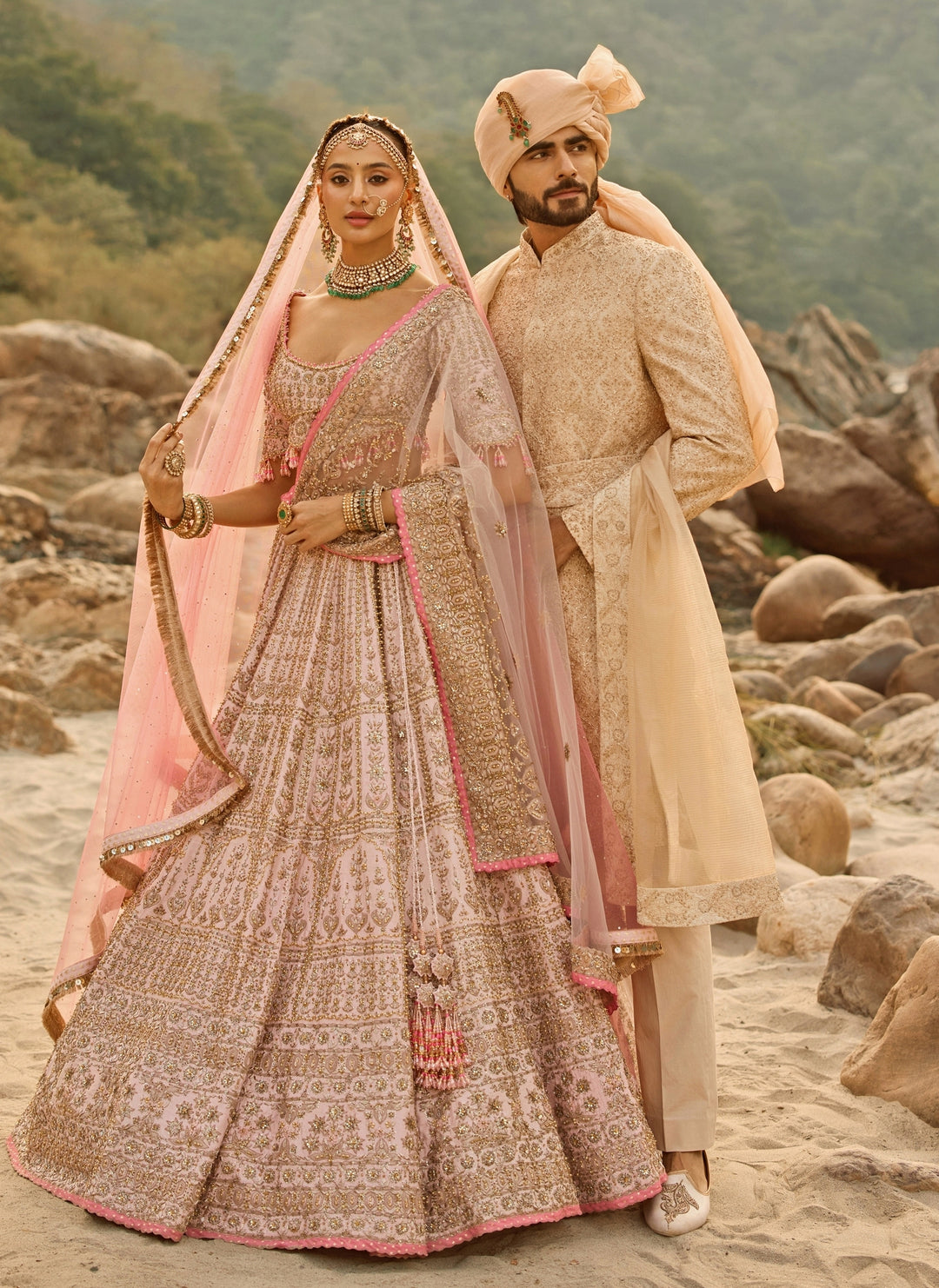 Beige Gold Raw Silk Sherwani Set