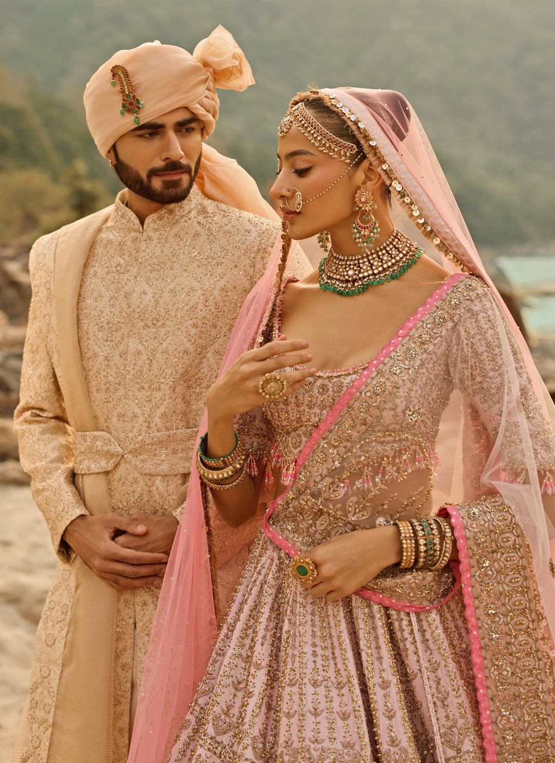 Beige Gold Raw Silk Sherwani Set