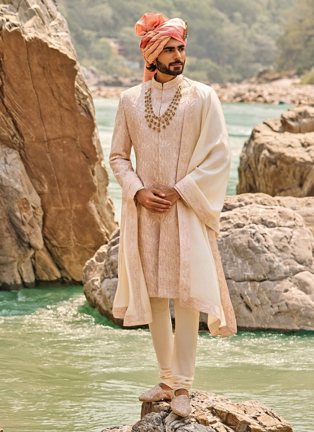 Blush Pink Raw Silk Sherwani Set