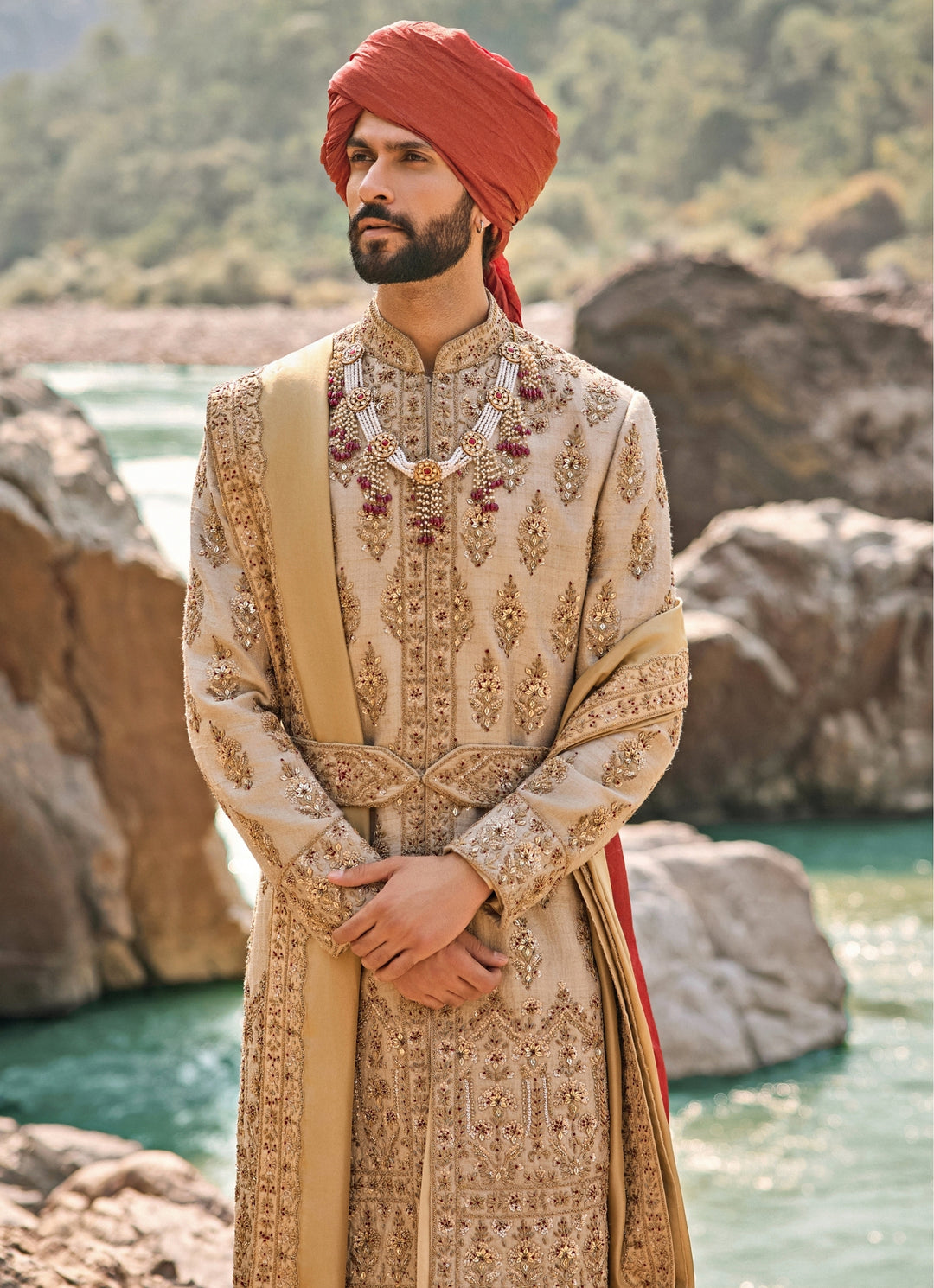Gold Matka Silk Sherwani Set