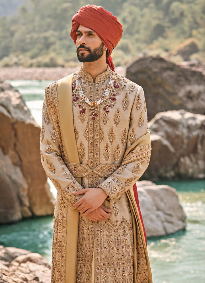 Gold Matka Silk Sherwani Set