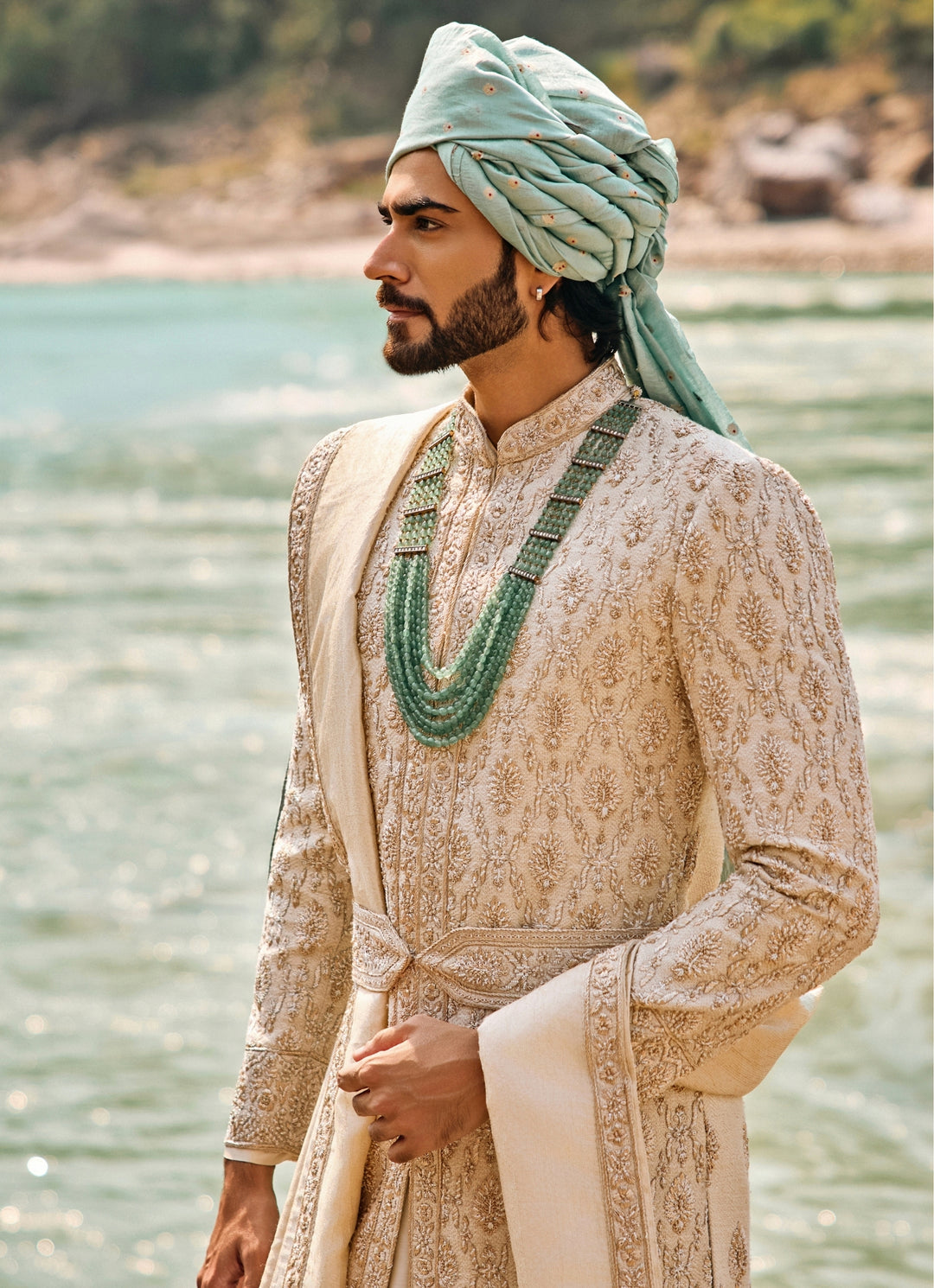 Ivory Matka Silk Sherwani Set