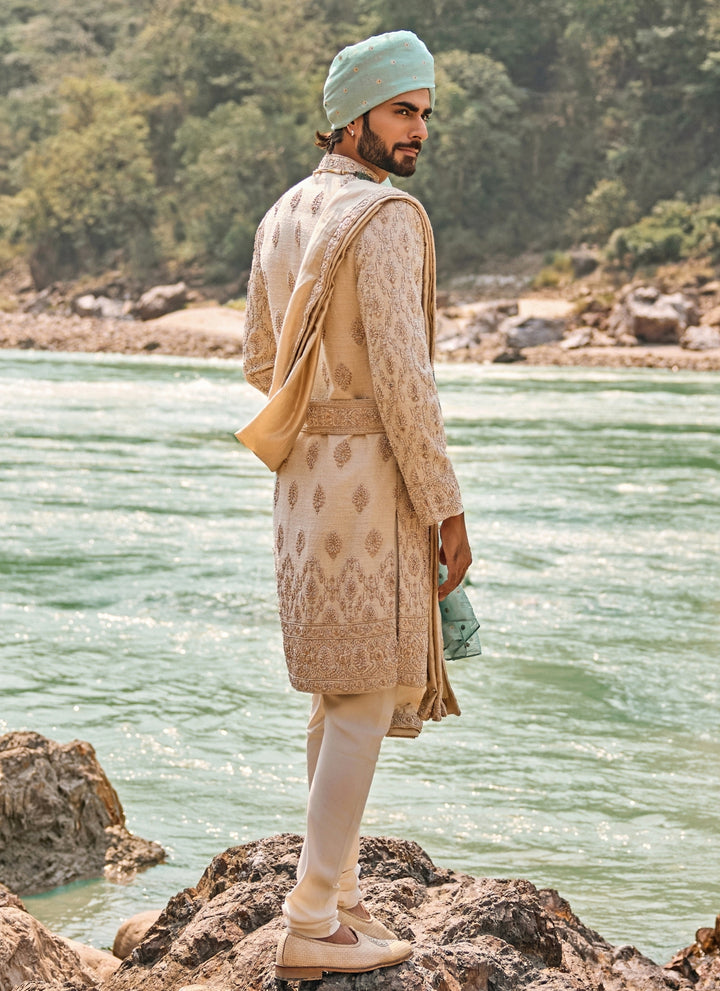 Ivory Matka Silk Sherwani Set