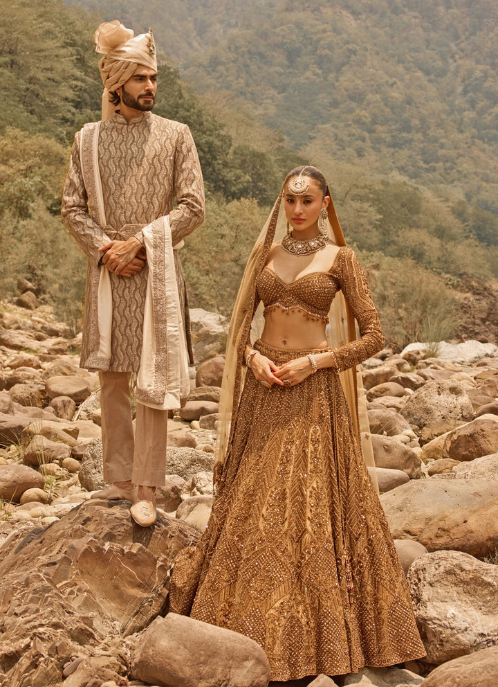 Coffee Brown Raw Silk Sherwani Set