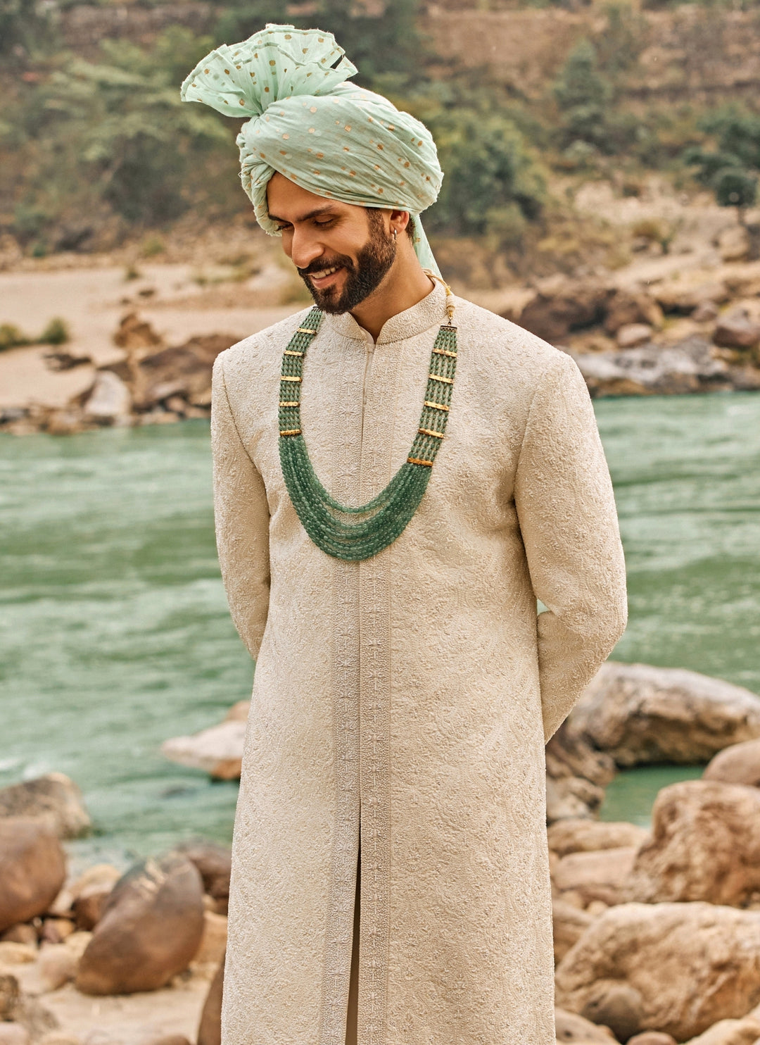 Ivory Jaal Raw Silk Sherwani Set