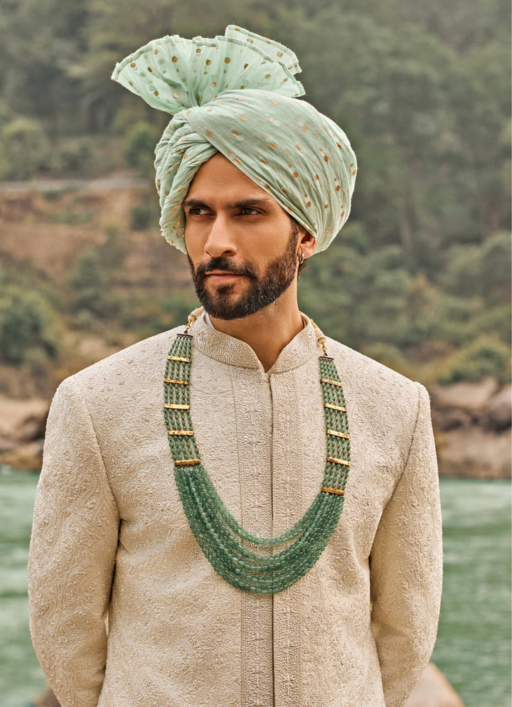 Ivory Jaal Raw Silk Sherwani Set