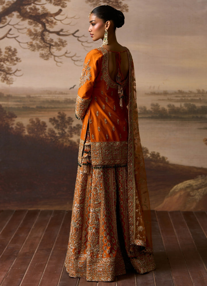 Rust Orange Raw Silk Kurta Sharara Set