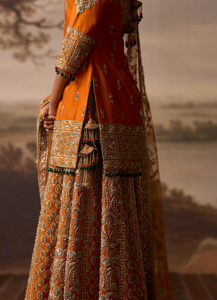 Rust Orange Raw Silk Kurta Sharara Set