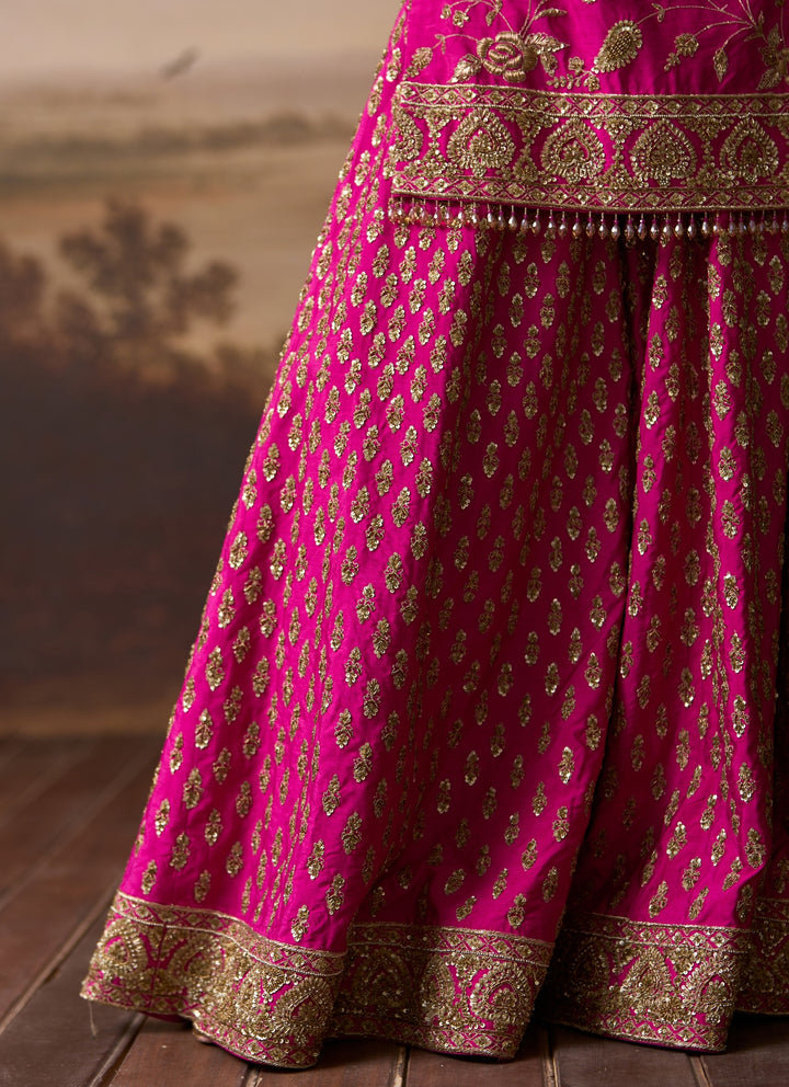 Hot Pink Raw Silk Kurta Sharara Set
