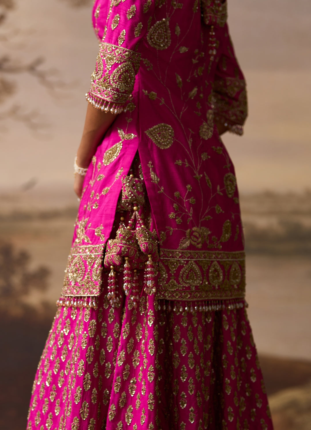 Hot Pink Raw Silk Kurta Sharara Set