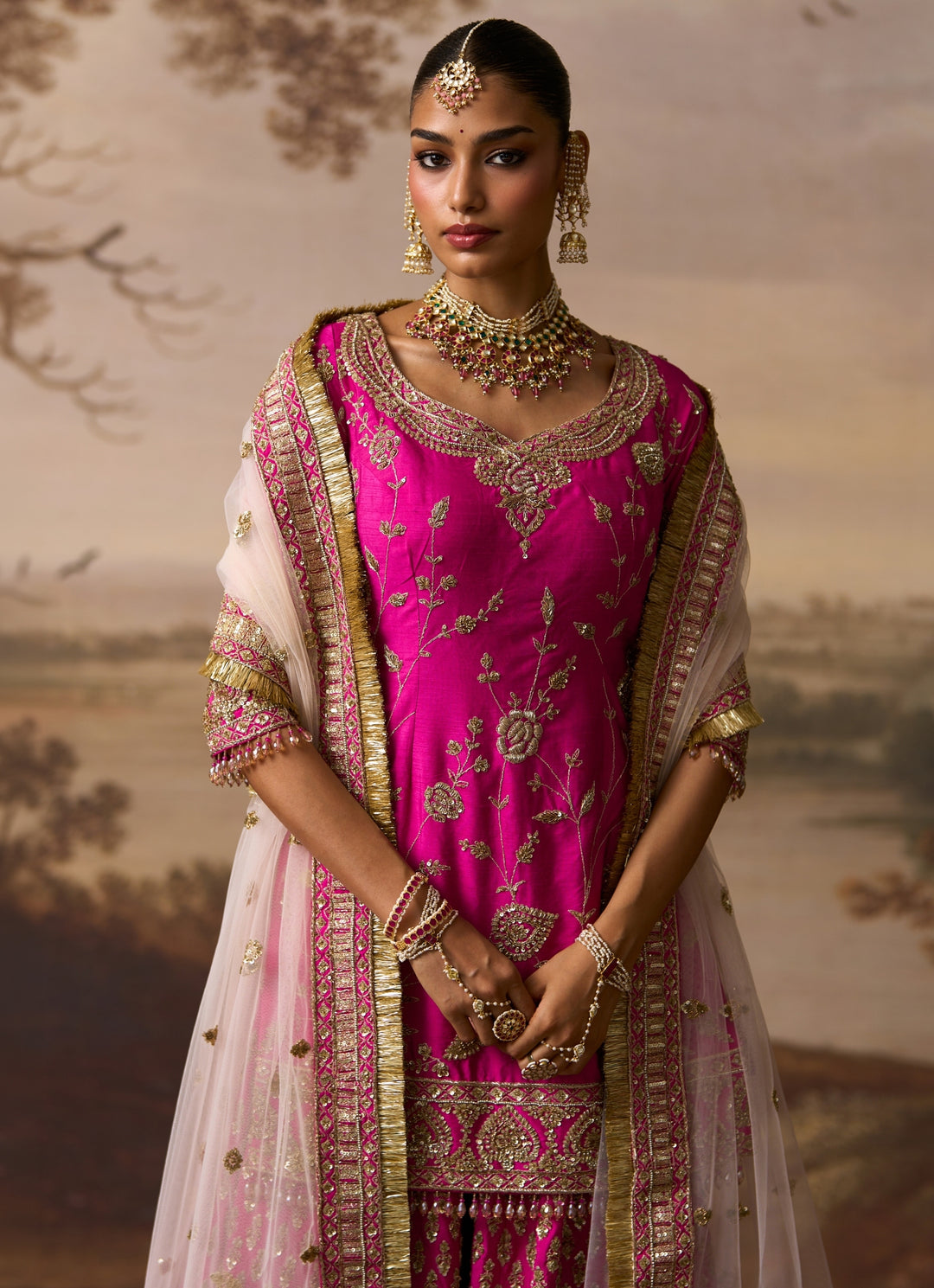 Hot Pink Raw Silk Kurta Sharara Set