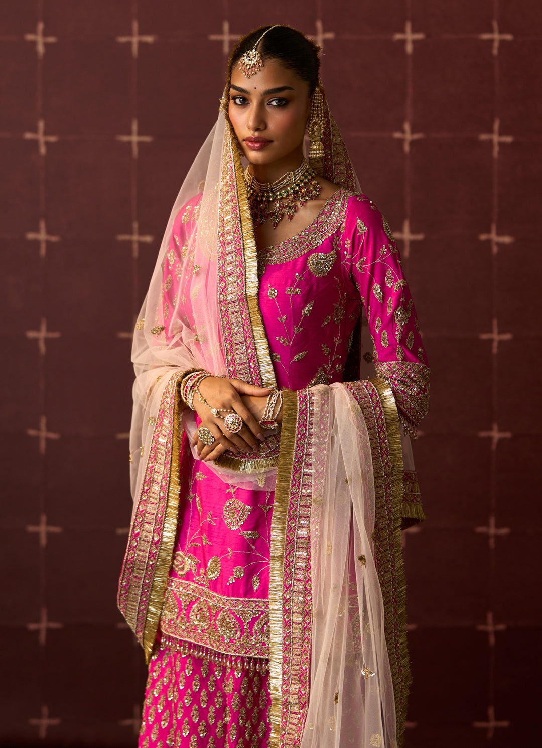 Hot Pink Raw Silk Kurta Sharara Set