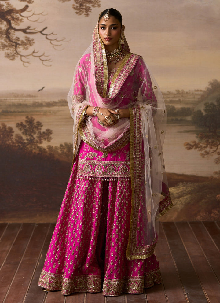 Hot Pink Raw Silk Kurta Sharara Set