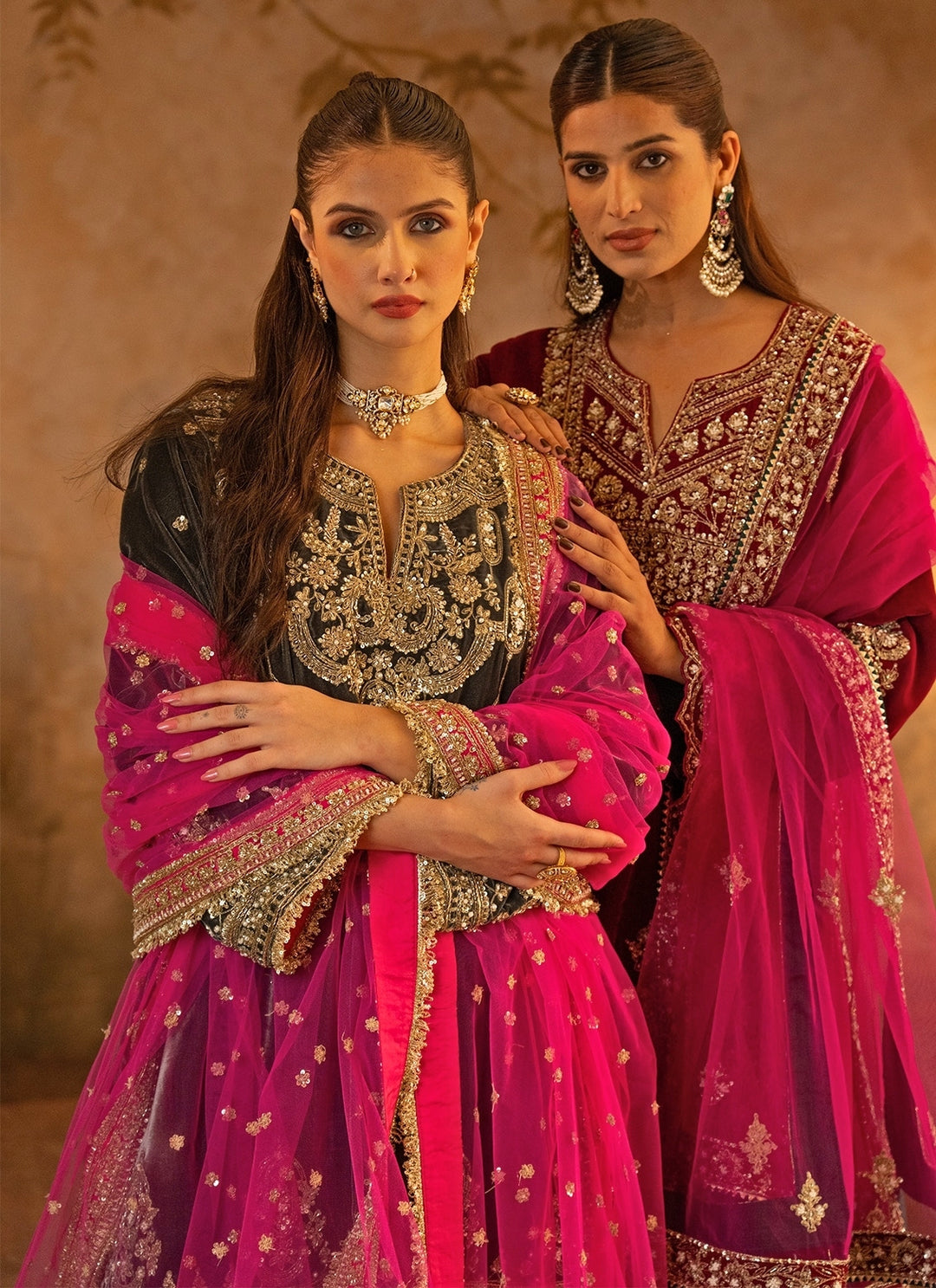 Hot Pink Velvet Kurta Pants Set