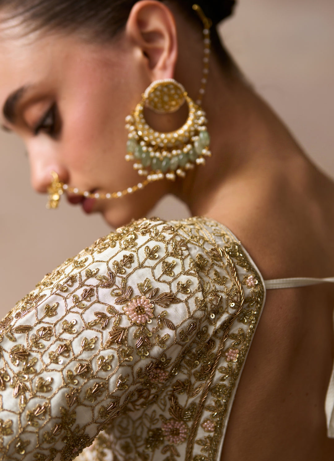 Ivory Raw Silk Double Dupatta Lehenga Set