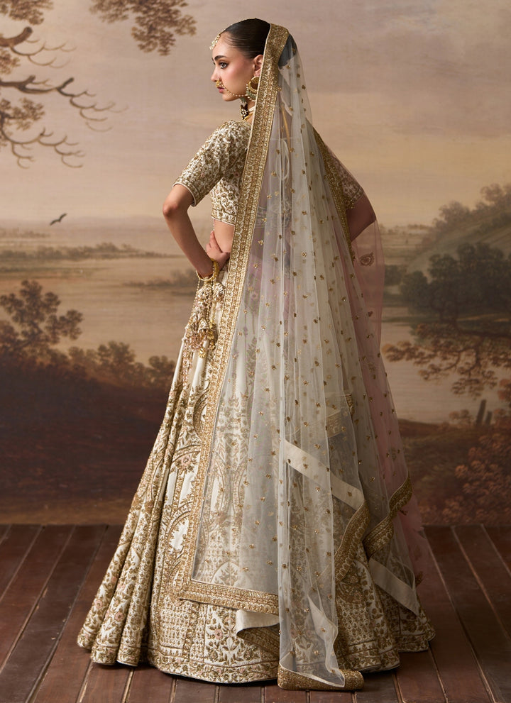 Ivory Raw Silk Double Dupatta Lehenga Set