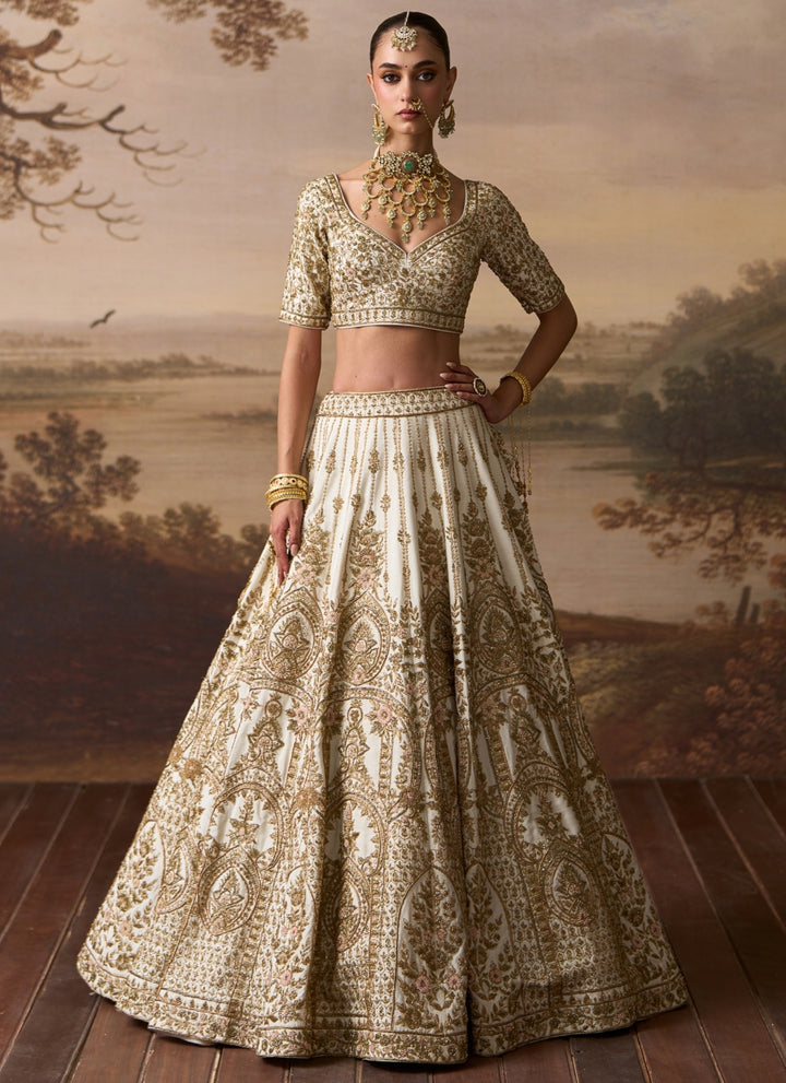 Ivory Raw Silk Double Dupatta Lehenga Set