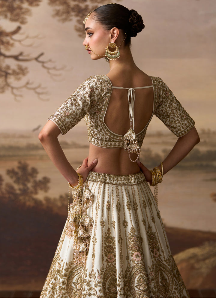 Ivory Raw Silk Double Dupatta Lehenga Set