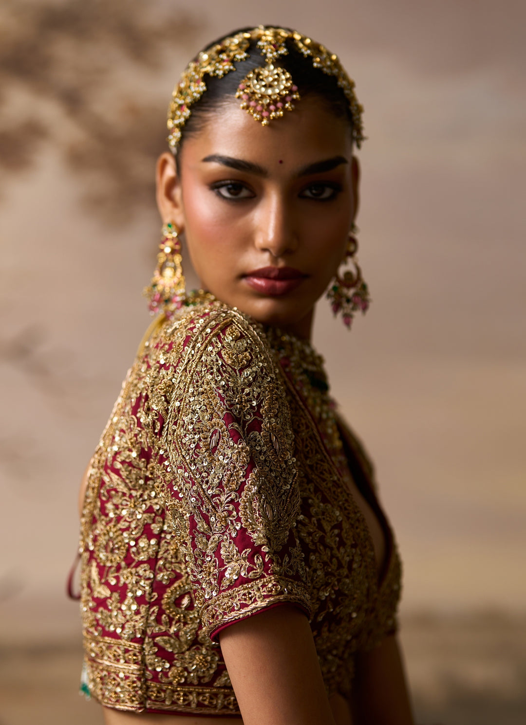 Emerald Green And Maroon Red Raw Silk Bridal Lehenga