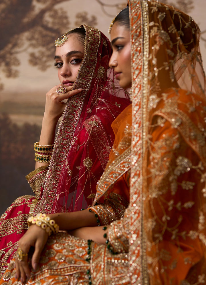 Red Raw Silk Kurta Sharara Set