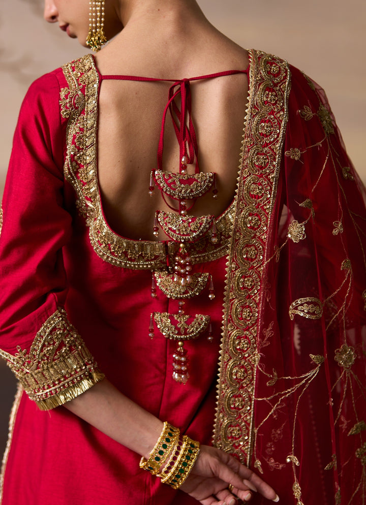 Red Raw Silk Kurta Sharara Set