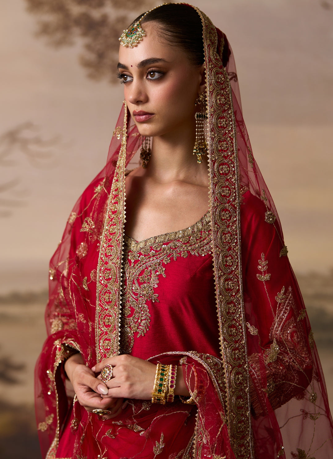 Red Raw Silk Kurta Sharara Set