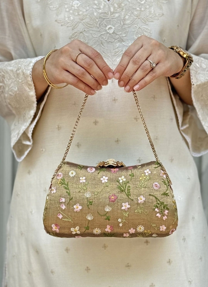 Muted Brown Embroidered Tissue Clutch
